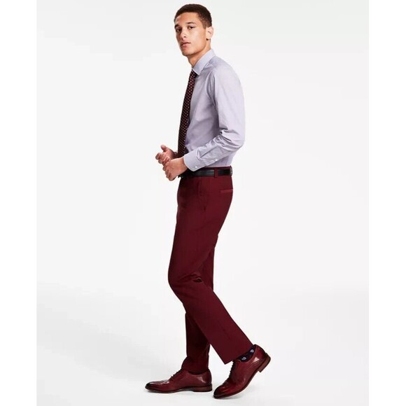 Hugo by Hugo Boss Men's Modern-Fit Dark Red Suit Trousers, Dark Red, 32R